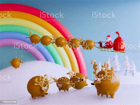 Merry Christmas And Happy New Yearsanta Claus With Reindeer 3d