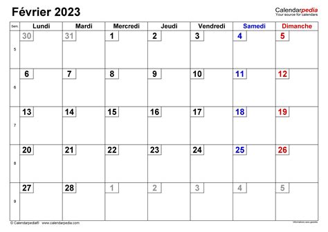 Calendrier Février 2023 Excel Word Et Pdf Calendarpedia