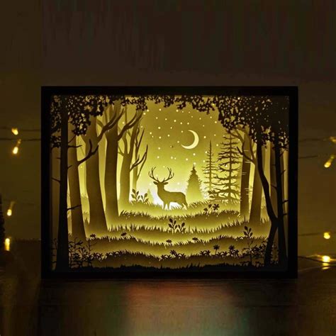 Papercut Light Boxes - The Deer in The Deep Forest At Night | Light box