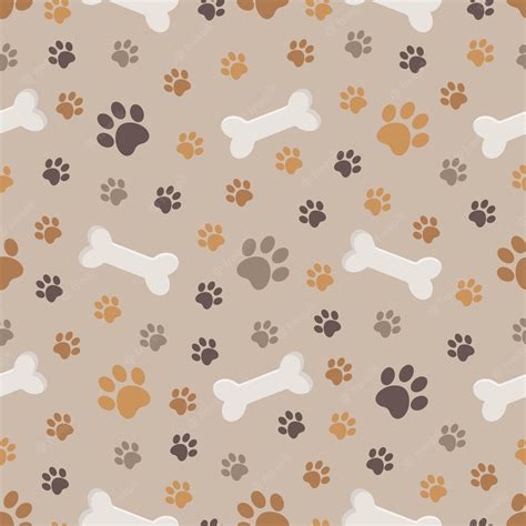 Premium Vector Seamless Pattern With Paw Print And Bones On Brown