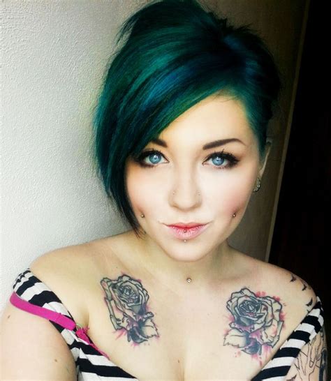 Turquoise Teal Green Blue Hair Color Dye Roses Tattoos