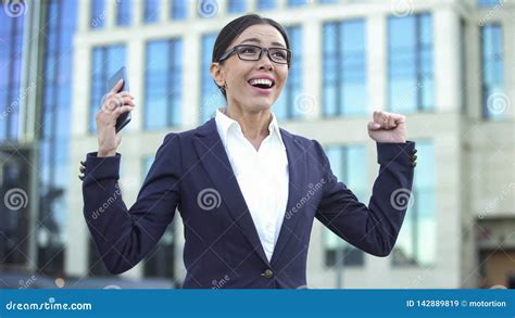 Happy Young Lady Showing Success Sign Receiving Job Offer Successful
