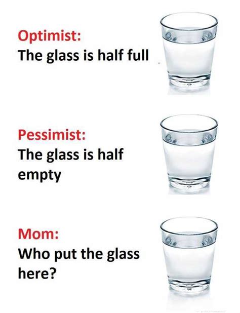 Optimist The Glass Is Half Full Pessimist The Glass Is Half Empty Mom