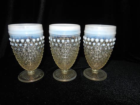 Anchor Hocking Glass Moonstone Opalescent Hobnail Footed Water Goblet From Mygrandmotherhadone