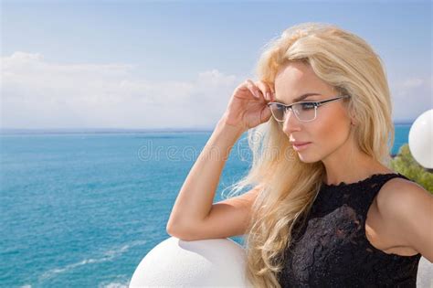 Beautiful Elegant Blonde Female Model In Eyeglasses Stock Image Image