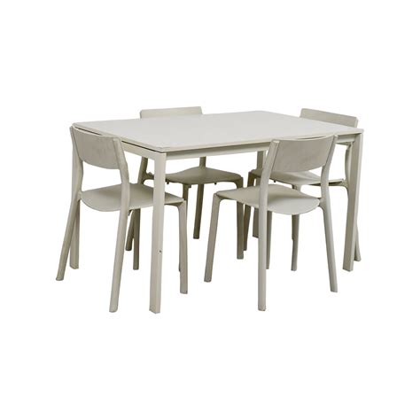 A rectangle dining room set will accommodate the most guests. 65% OFF - IKEA IKEA White Kitchen Table and Chairs / Tables