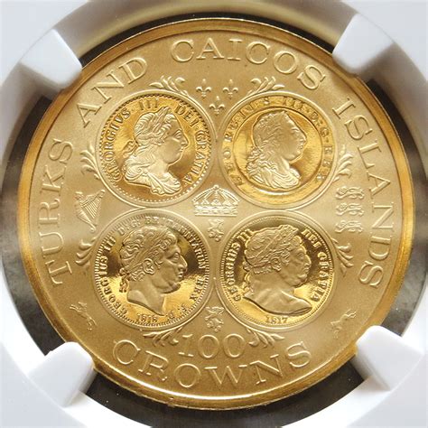 1977 GOLD TURKS CAICOS 100 CROWNS NGC PROOF 66 ULTRA CAMEO ONLY 886