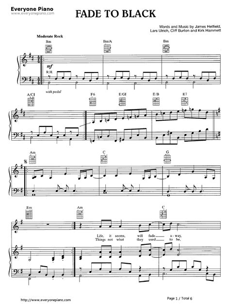 If you have any specific feedback about how to improve this music sheet, please submit this in the box below. Fade to Black-Metallica Stave Preview