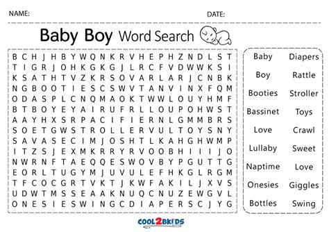 Printable Baby Word Search Pink And Blue Graphics Bab