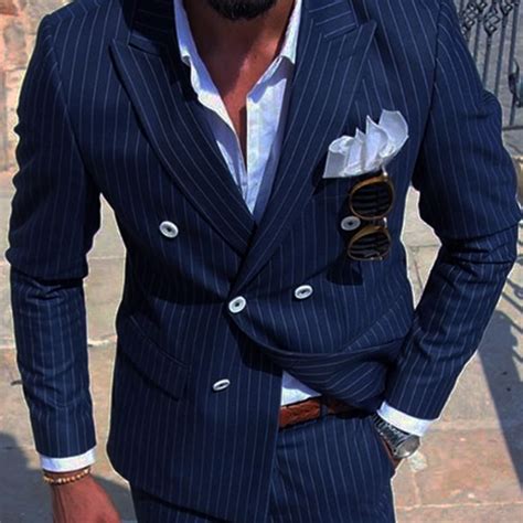 Navy Blue Pin Striped Double Breasted Suit