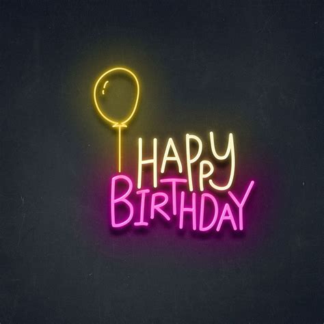 Neon Birthday Party Sign Happy Birthday Balloon Neon Sign Wow Neon