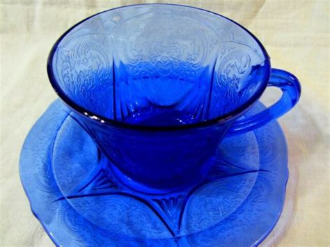 Royal Lace Pattern Cobalt Blue Depression Glass Cup And Saucer Ebay