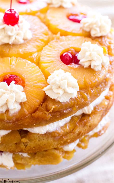 Carefully spread the cake batter over the pineapple and level. {Triple Layer} Pineapple Upside-Down Cake - A Latte Food