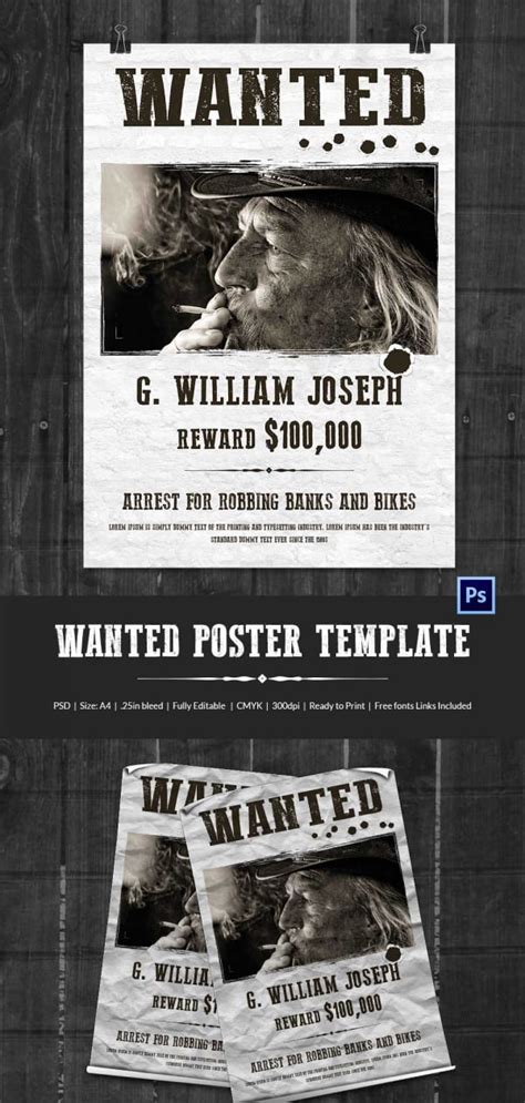 Wanted Poster 34 Free Printable Templates In Word Psd Illustration