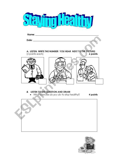 English Worksheets Staying Healthy