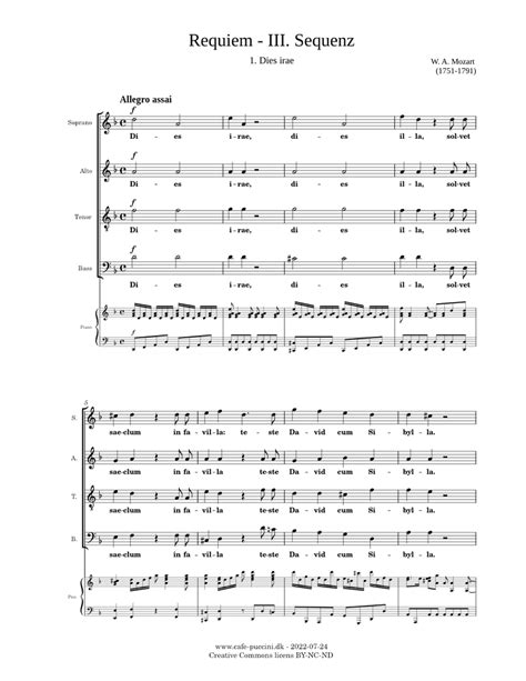 Requiem 3 Dies Irae Mozart Sheet Music For Piano Soprano Alto