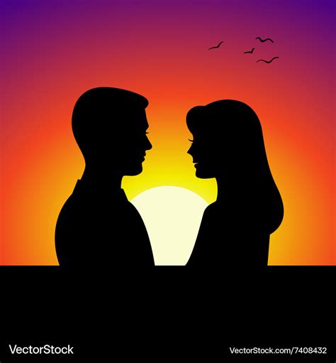 Black Couple Silhouettes In Front Of Sunset Vector Image