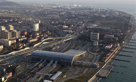 An Aerial View From A Helicopter Shows A Newly Built Railway Station