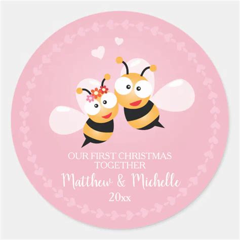 Cute Mr And Mrs Honey Bee First Christmas Together Classic Round