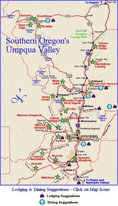 Maps Oregon Wine Regions Umpqua Valley Lodging And Dining Suggestions