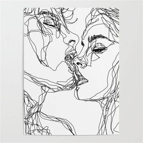 Kusspaare Illustrationszeichnungs Kunstdruckplakat küssen paar küssen I