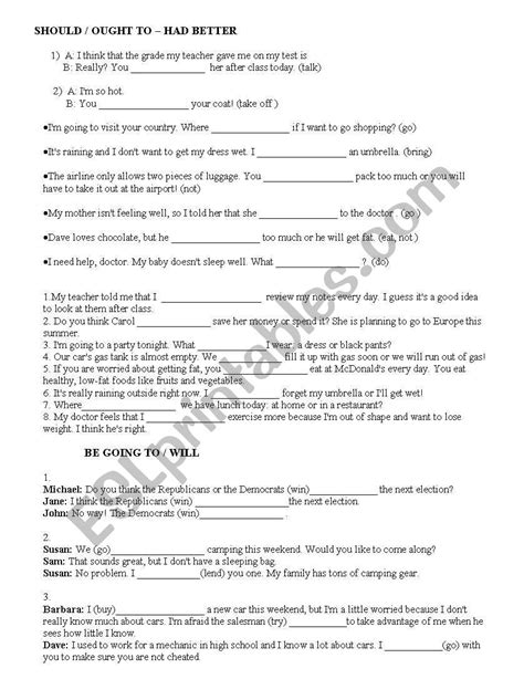 Should Ought To Had Better Esl Worksheet By Kivanc01