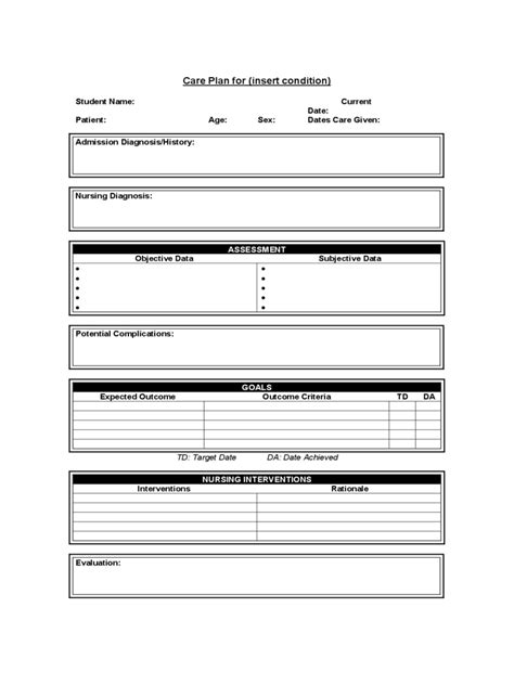 Nursing Care Plan Templates Blank