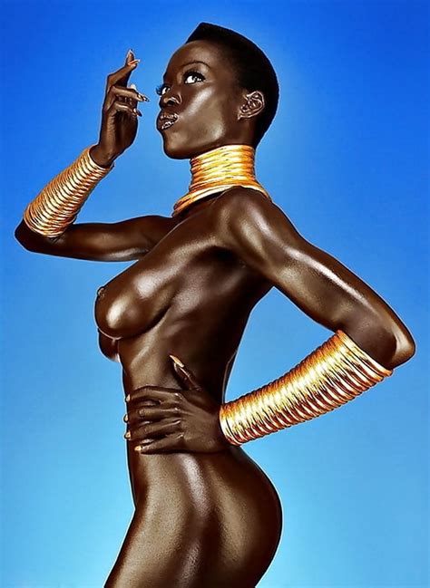 Sexy Nude Dark Skin Black Ebony African Babe Gold Bangles 2 Pics Xhamster