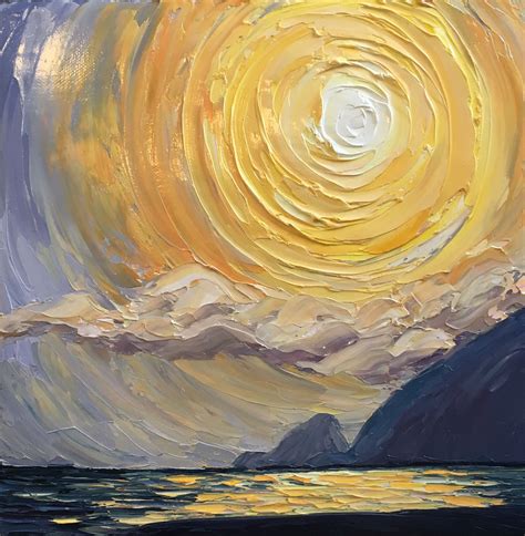 Big Sun Palette Knife Oil Painting Skyscape Art Contemporary