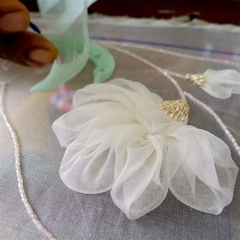 Adding Leaves To The Silk Organza Flower Appliques Design Wip To