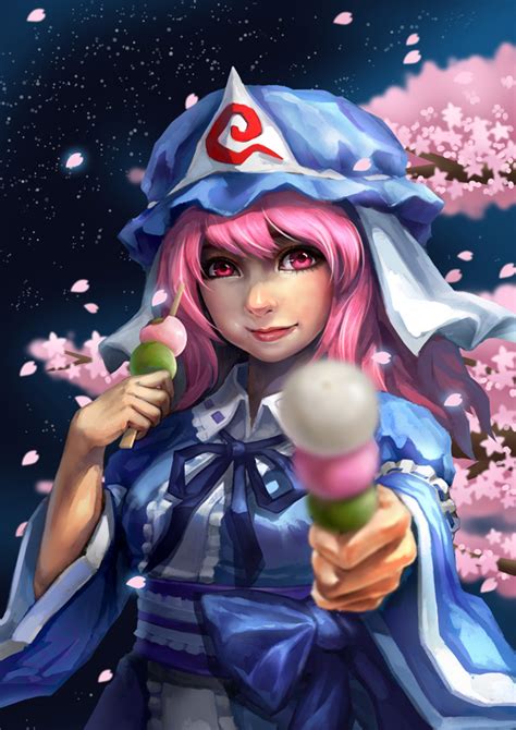 Safebooru 1girl Breasts Cherry Blossoms Cherry Trees Food Giving Lips Looking At Viewer Nose
