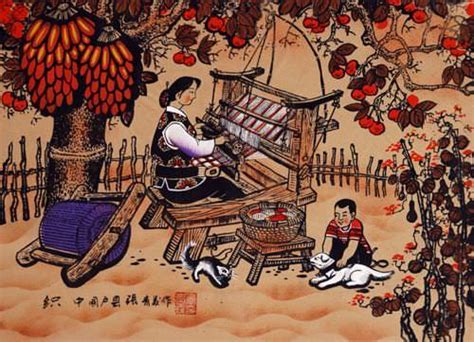 Chinese Loom Weaving Folk Art Painting South Chinese Folk Art