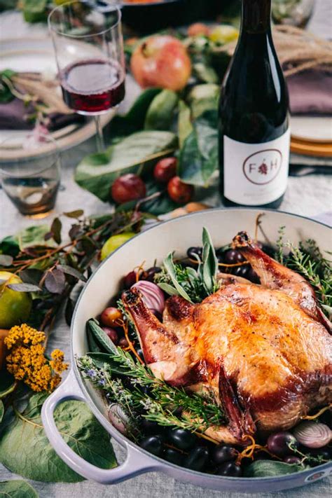 Red Wine Roast Chicken With Grapes And Herbs Caligirl Cooking