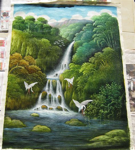 Lukisan alam air terjun adalah salah satu tema yang banyak disukai untuk dilukis di dinding rumah. Jual Lukisan Air Terjun - Bali Bagus Art | Tokopedia