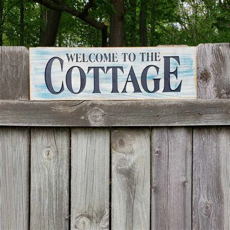 Welcome To The Cottage Blue Painted And Engraved Wooden Sign Etsy
