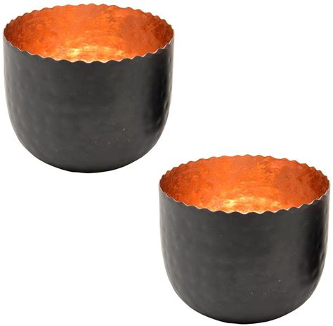 Dibor Set Of 2 Copper Tea Light Candle Holder Lantern Bowls Z184 Uk Kitchen And Home