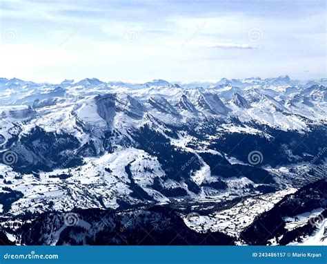 Snowy Peaks Of The Swiss Alpine Mountain Range Churfirsten ChurfÃ¼rsten