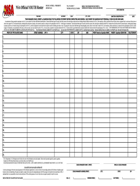 Softball Roster Template Form Fill Out And Sign Printable Pdf