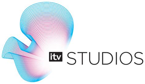 On a dark blue striped background, we see the big yellow letters itv. ITV Studios | Logopedia | FANDOM powered by Wikia