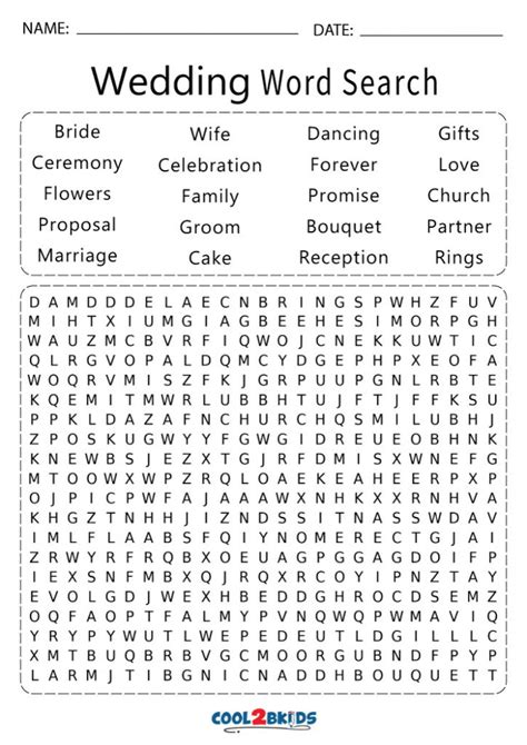 Printable Wedding Word Search Cool2bkids