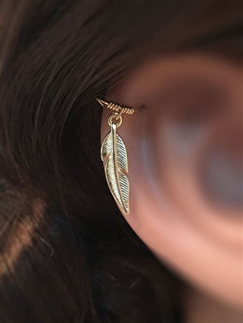 9K Cartilage Earring Gold Helix Hoop Earring 14K Feather Etsy Helix