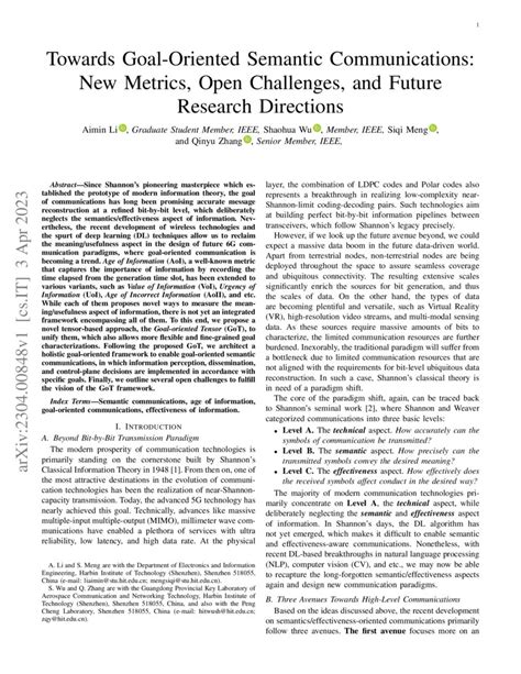 Towards Goal Oriented Semantic Communications New Metrics Open