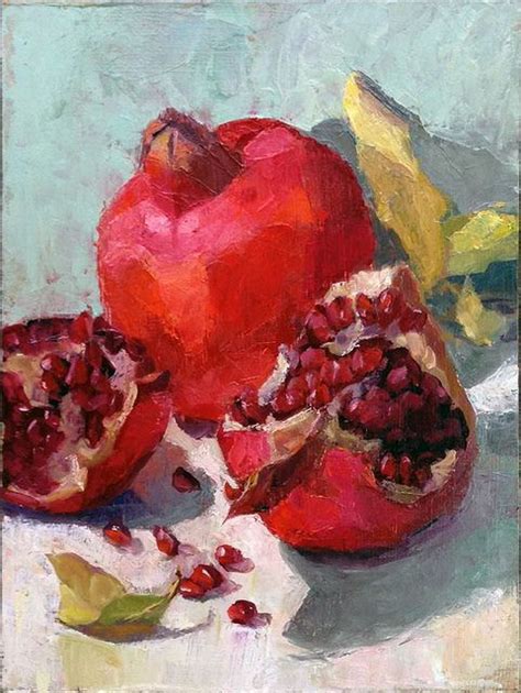 A Painting Of Pomegranates And Bananas On A Table