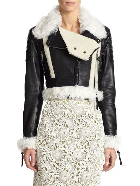 Lyst Burberry Prorsum Shearling Trimmed Cropped Leather Jacket In Black