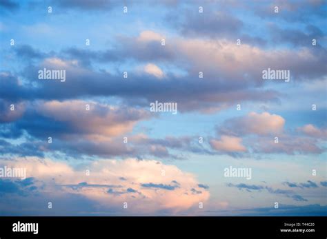 Blue Sky Background Dramatic Sunset Cloudy Sky With Picturesque Clouds