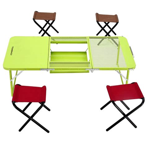 IKayaa Two Heights Desk Chair Set Combo Trible Treble Folding Table Desk With Four Chairs Picnic 