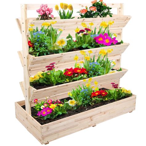 Wooden Garden Flower Planter Stand Large Space Vertical With 4 Tiers