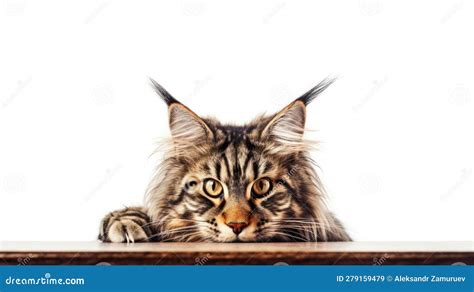 Portrait Of A Peeking Cat Head Maine Coon Cat Peeking Out Copy Space