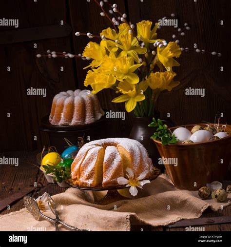 Easter Eggs And Daffodils Stock Photo Alamy