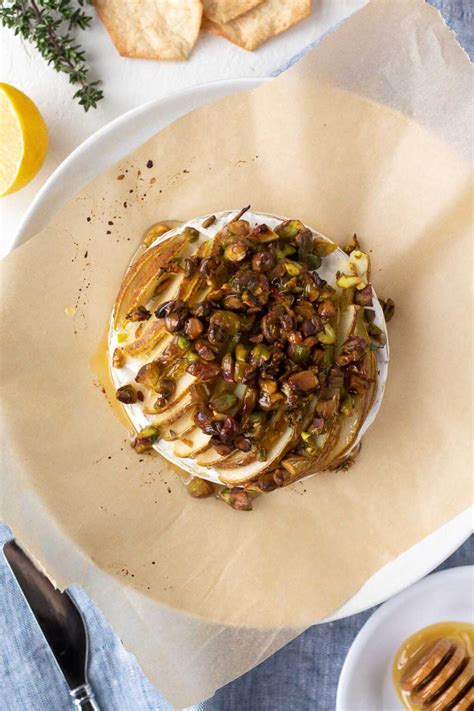 Baked Brie With Pears Pistachios And Honey Cup Of Zest